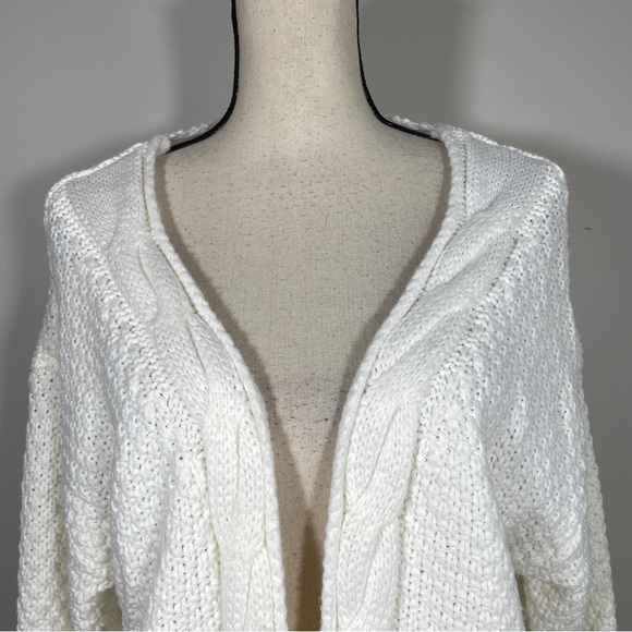 Grecerelle Ivory White Cable Knit Open Front Long Sleeve Cardigan Sweater XL - Picture 3 of 11